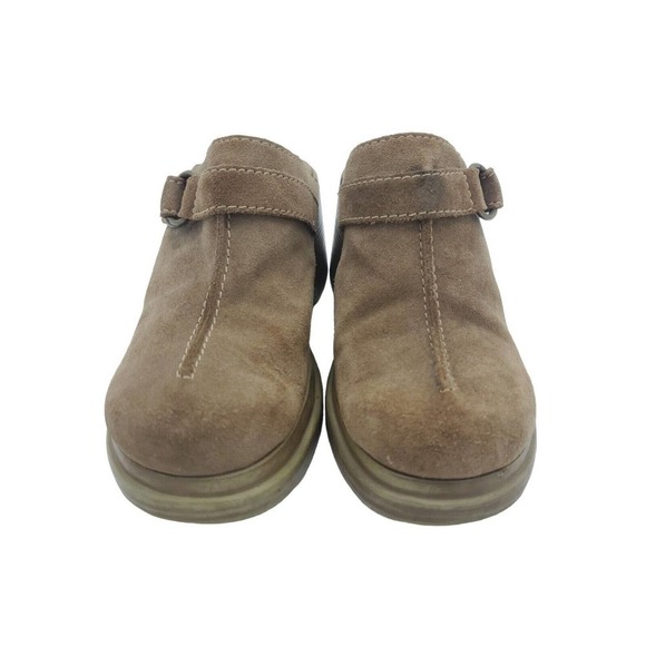 Vintage Y2K Lower East Side 7.5 Brown Suede Chunky Clog Mule Grunge Boho Leather - Picture 5 of 11